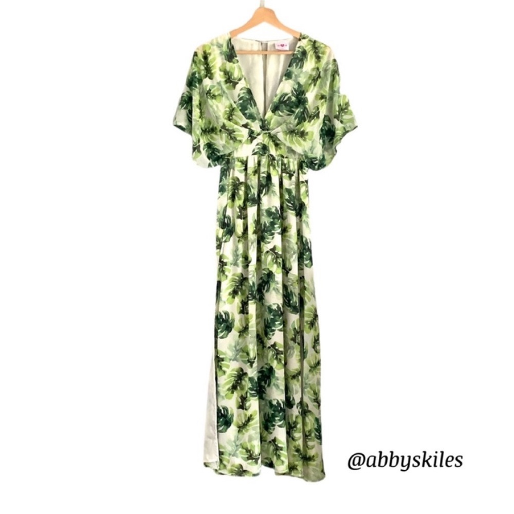 Buddy Love Evelyn Maui Maxi Dress Green Palm Print Size XS Flowy Garden Fairy - Picture 3 of 14